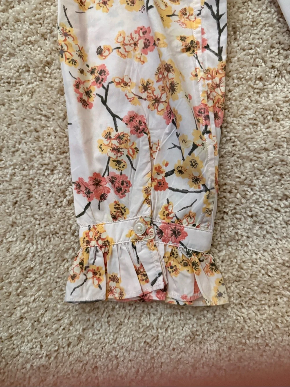 J. CrewFloral Ruffle Collar Button Down Blouse - with Pink & Yellow Floral